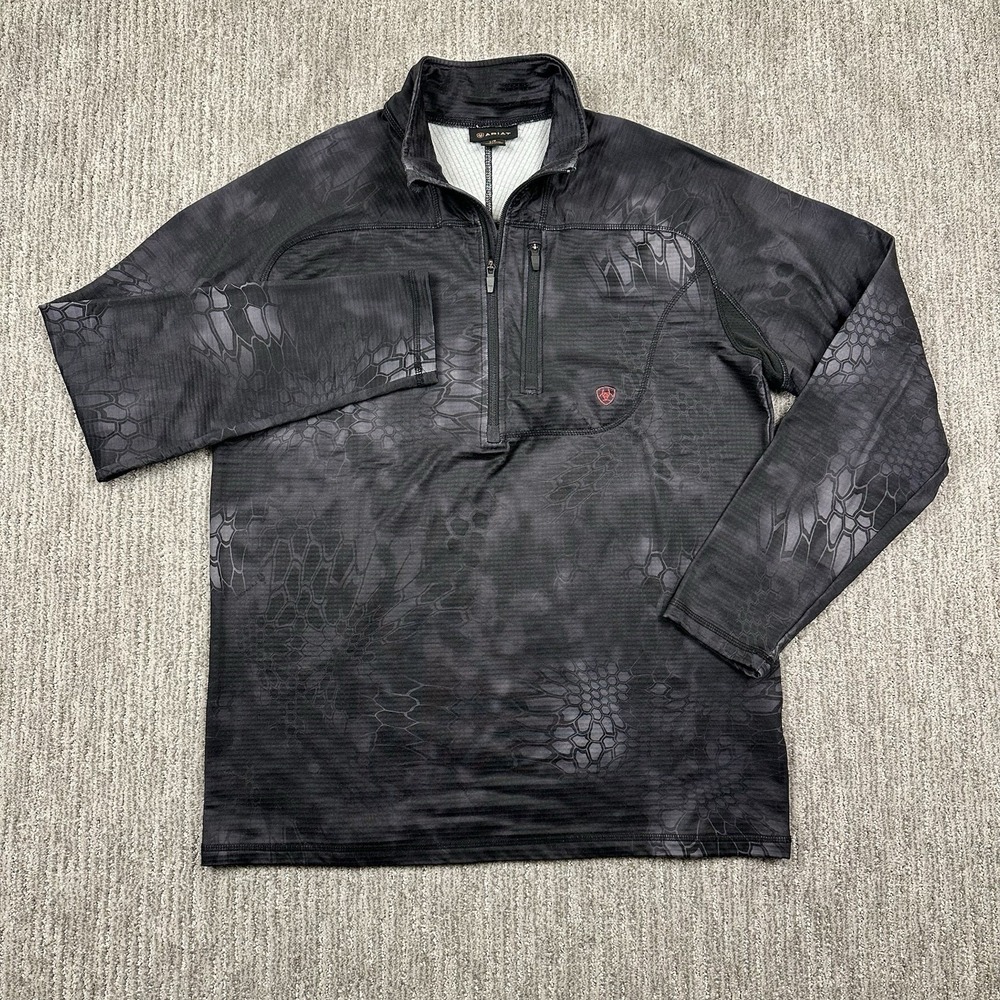Ariat Quarter-Zip Pullover Mens‎ Large Black Camo Workwear Utility